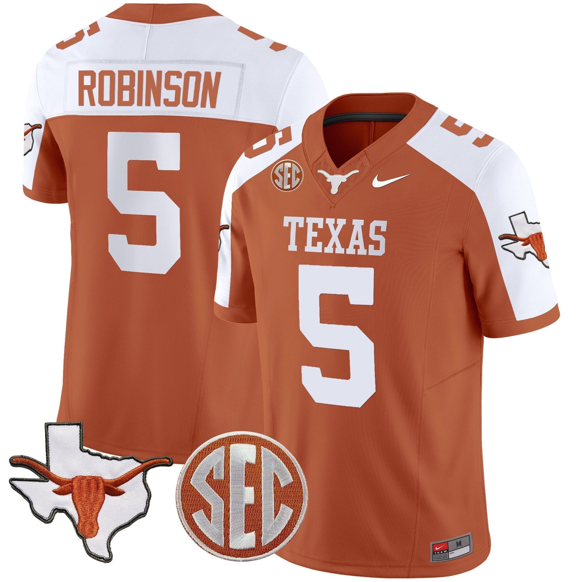 Men Texas Longhorns State Map & SEC Patch Vapor Jersey V2 - All Stitched