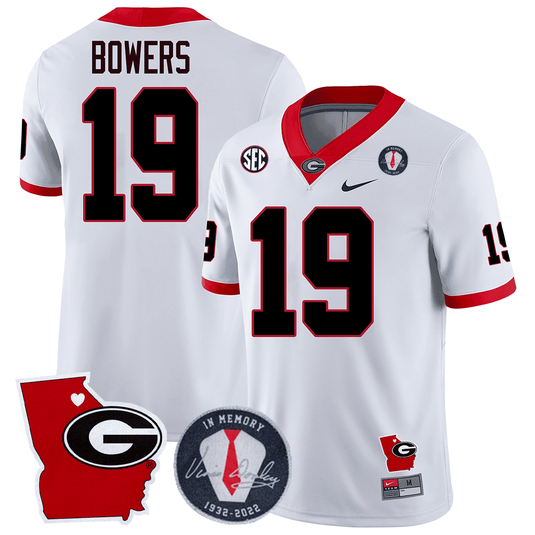 Men Georgia Bulldogs 2023 Vince Dooley Patch & Georgia State Map Jersey - All Stitched