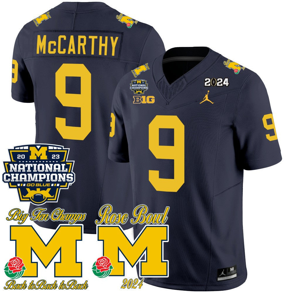 Men Michigan Wolverines 2023 National Champions & Rose Bowl Patch Vapor Jersey - All Stitched