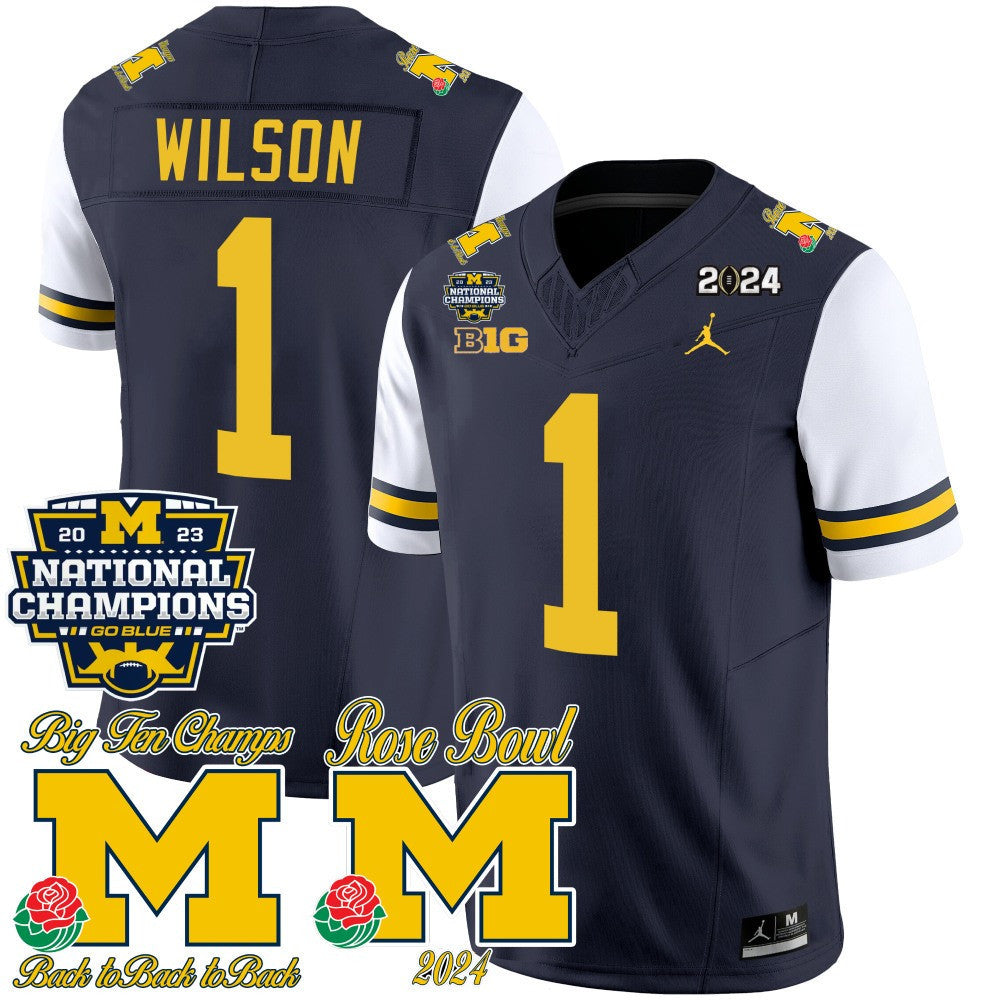 Men Michigan Wolverines 2023 National Champions & Rose Bowl Patch Vapor Jersey - All Stitched