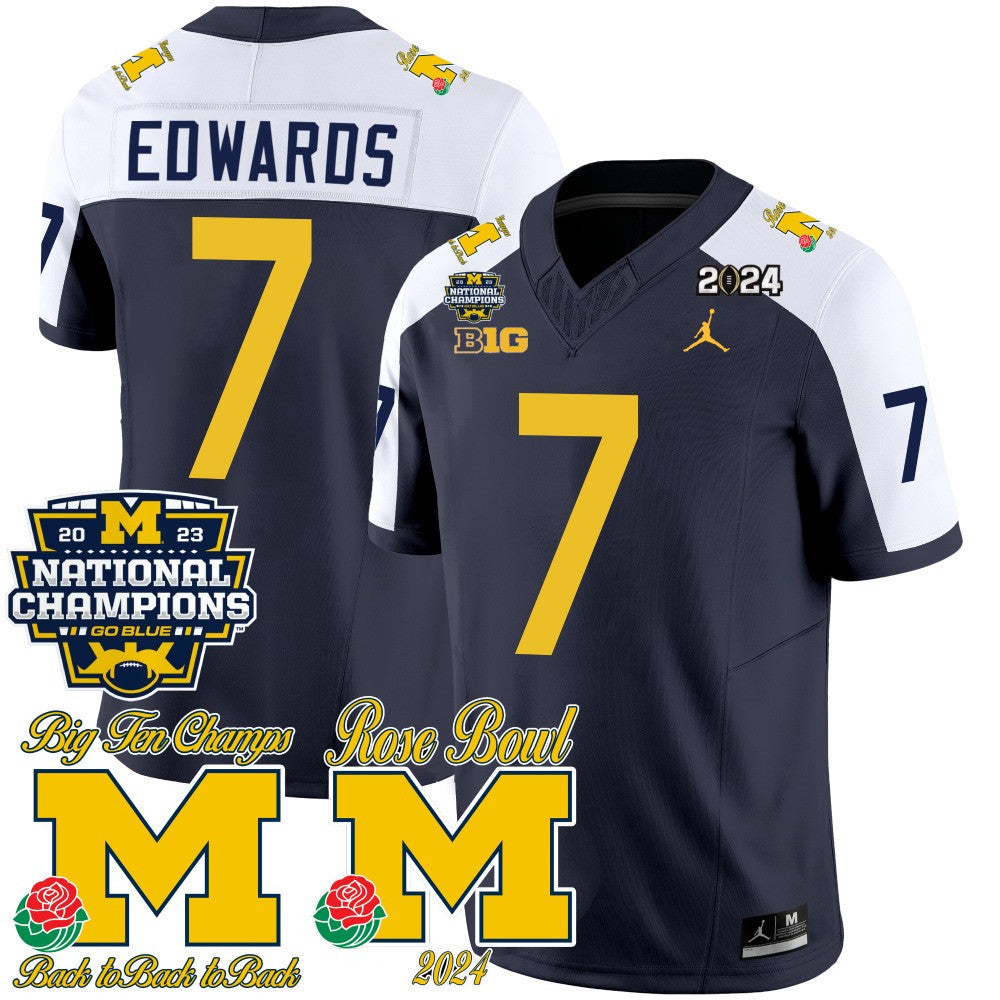 Men Michigan Wolverines 2023 National Champions & Rose Bowl Patch Vapor Jersey - All Stitched