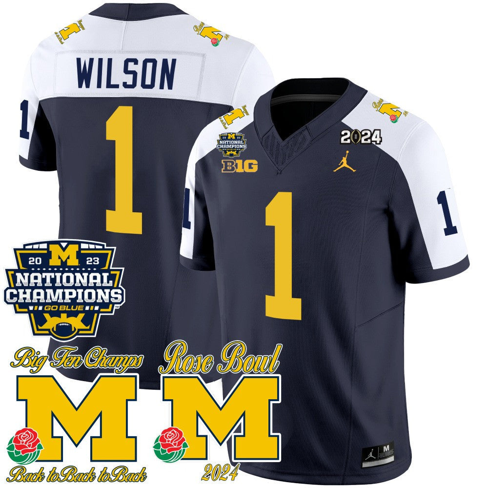 Men Michigan Wolverines 2023 National Champions & Rose Bowl Patch Vapor Jersey - All Stitched