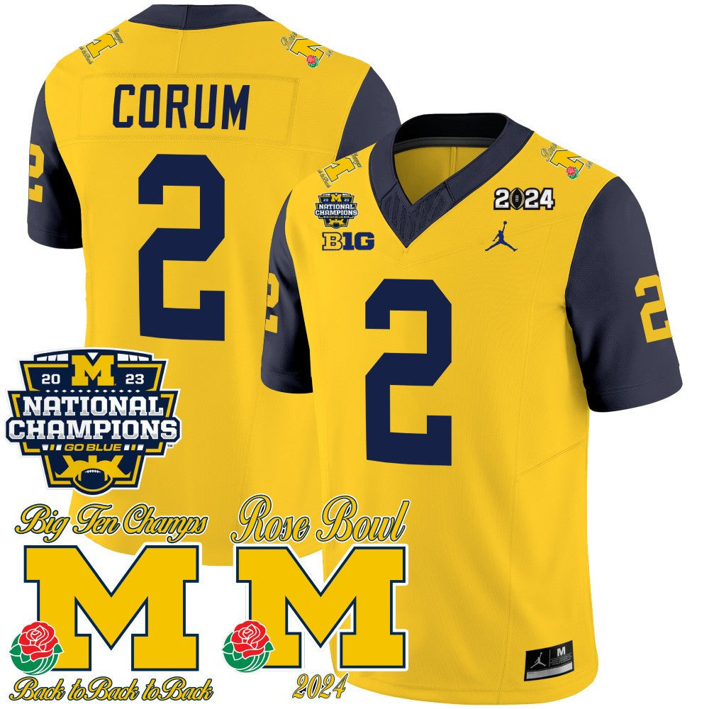 Men Michigan Wolverines 2023 National Champions & Rose Bowl Patch Vapor Jersey - All Stitched