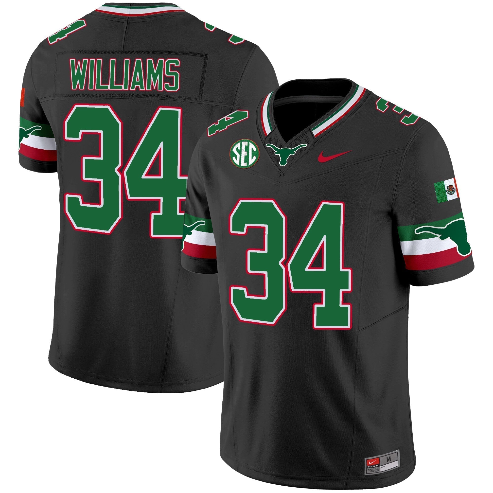 Men Texas Longhorns Mexico SEC Patch Vapor Jersey - All Stitched