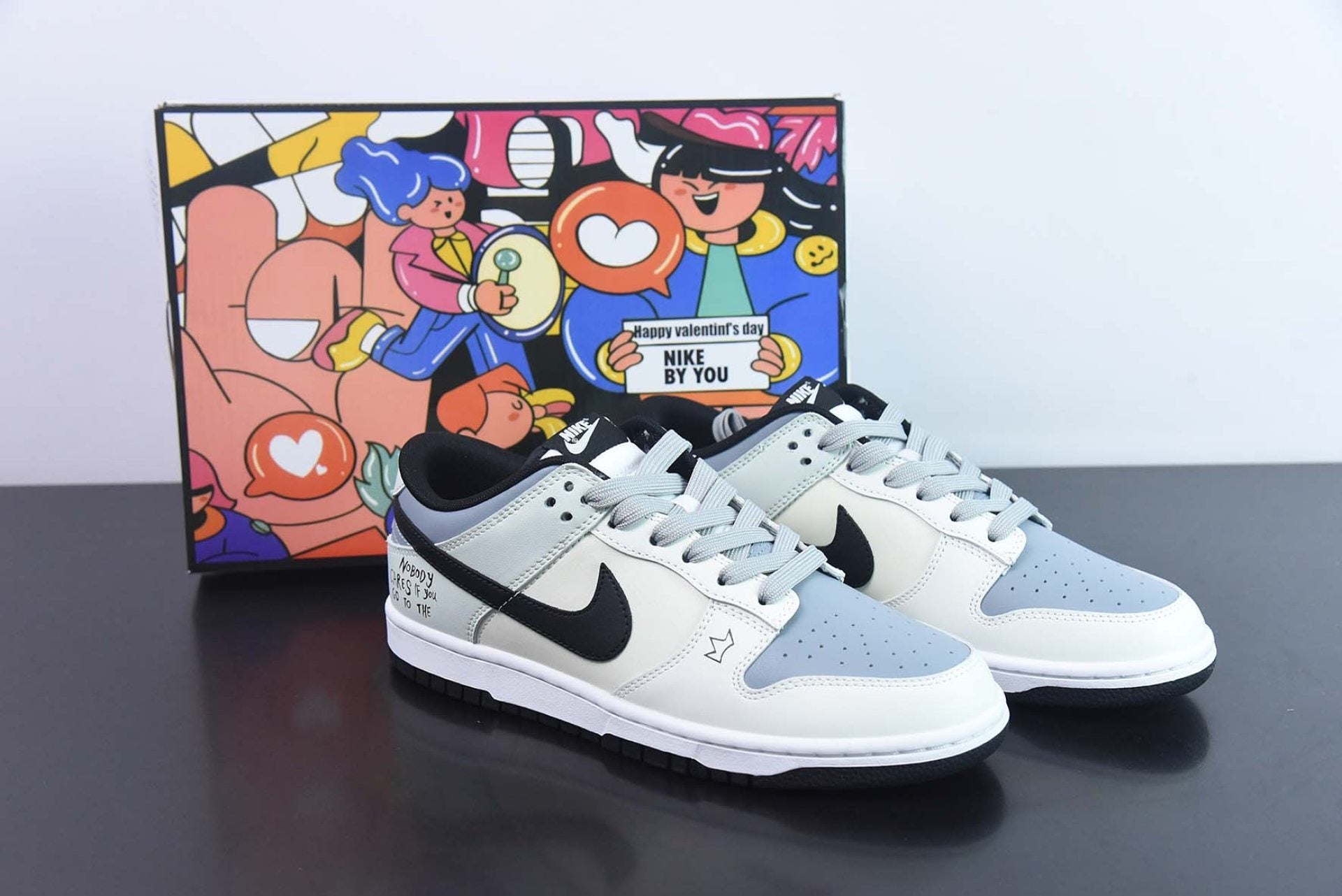 Custom Dunk Low White Blue Black
