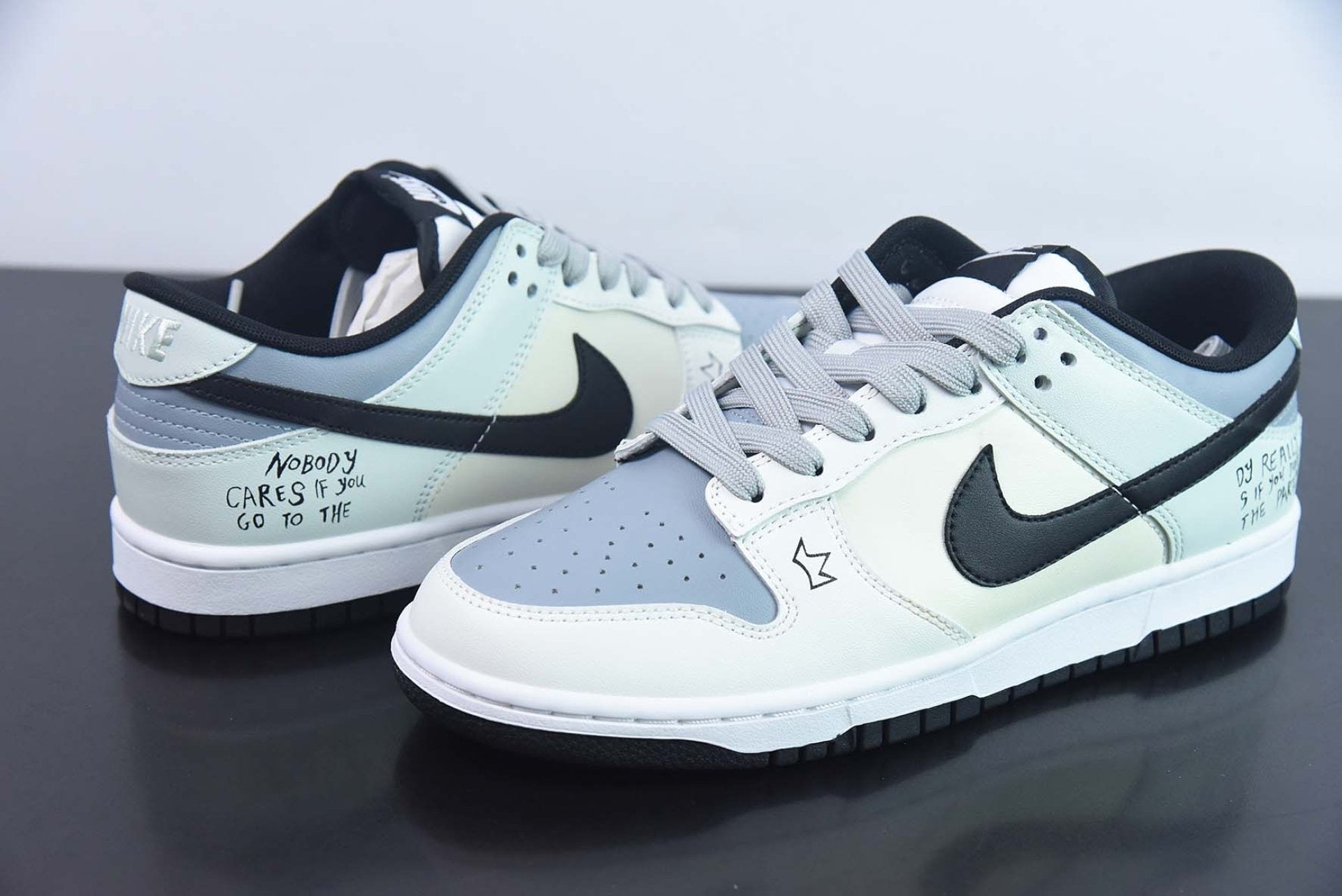 Custom Dunk Low White Blue Black