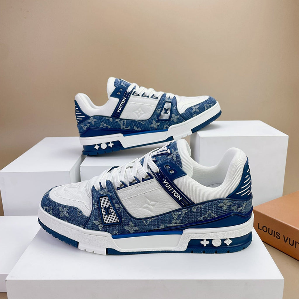 Luxury Virgil Trainer Sneakers Monogram Denim White Blue