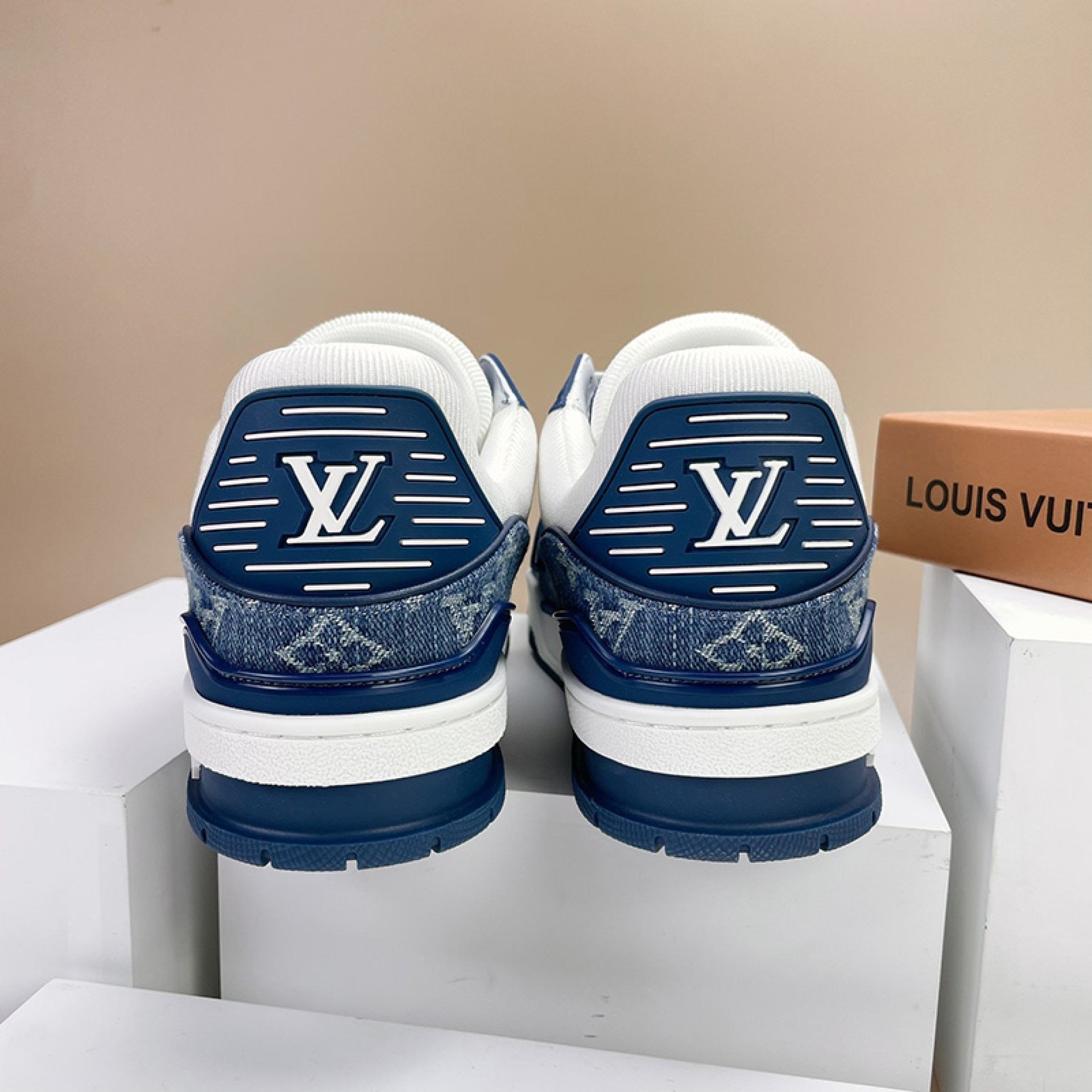 Luxury Virgil Trainer Sneakers Monogram Denim White Blue