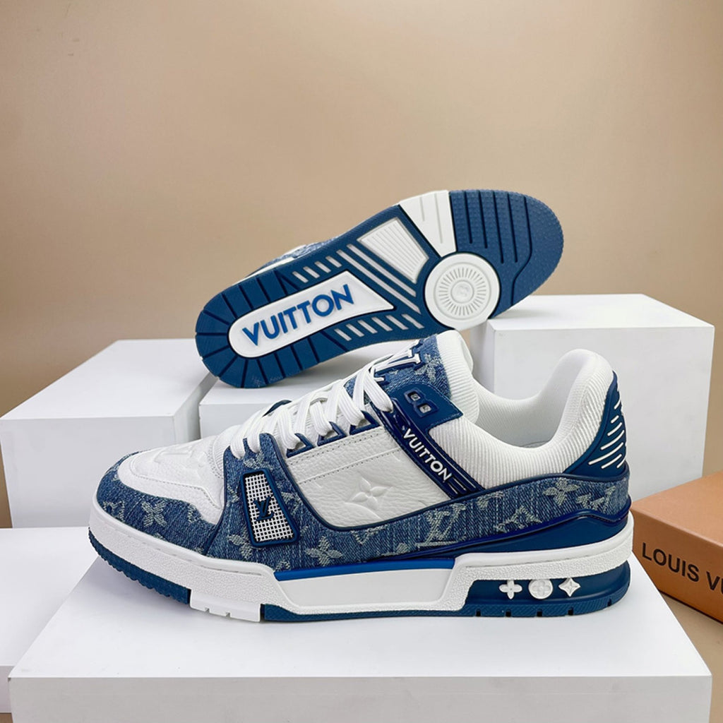 Luxury Virgil Trainer Sneakers Monogram Denim White Blue