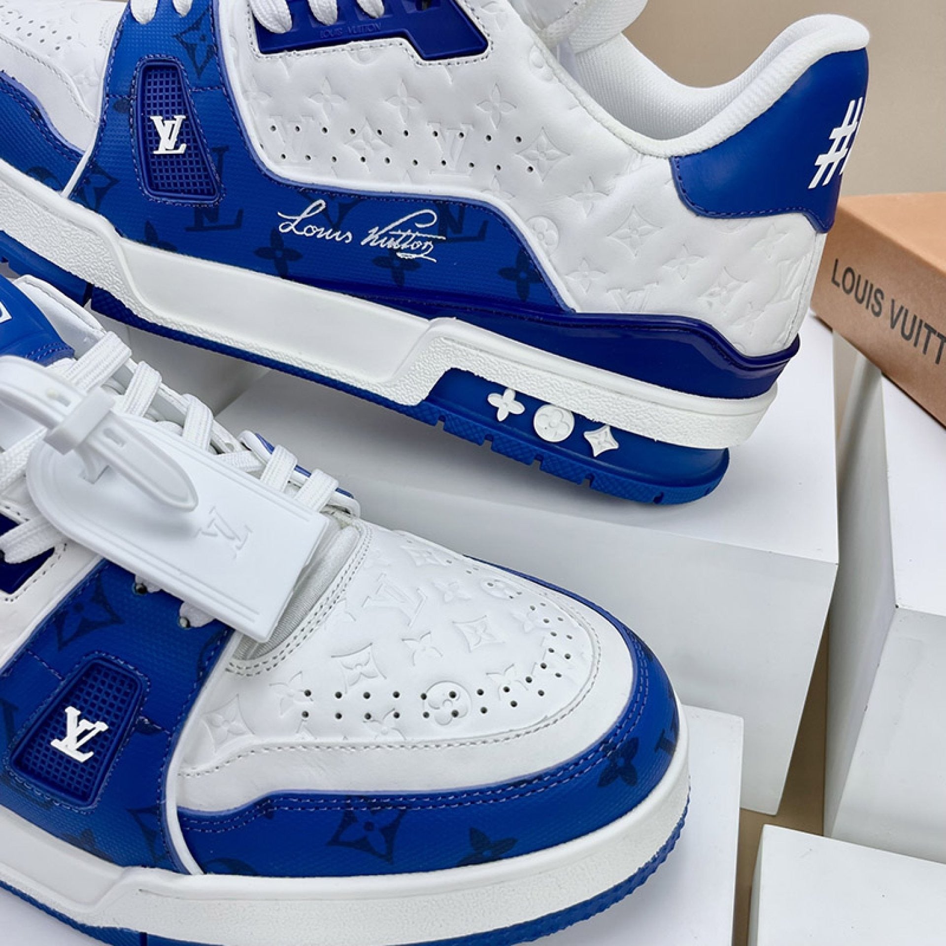 Luxury Virgil Trainer Sneakers #54 Signature Blue White