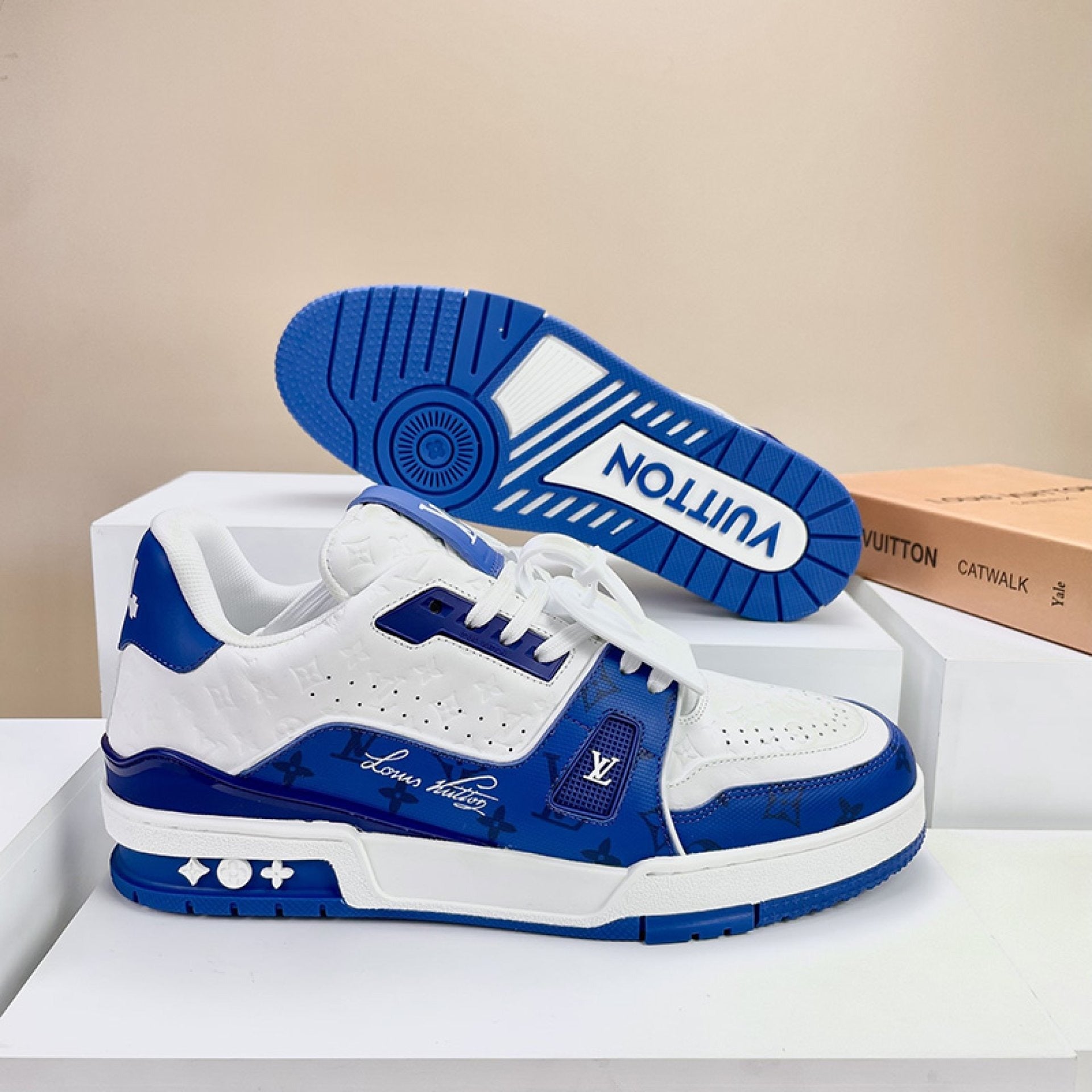 Luxury Virgil Trainer Sneakers #54 Signature Blue White