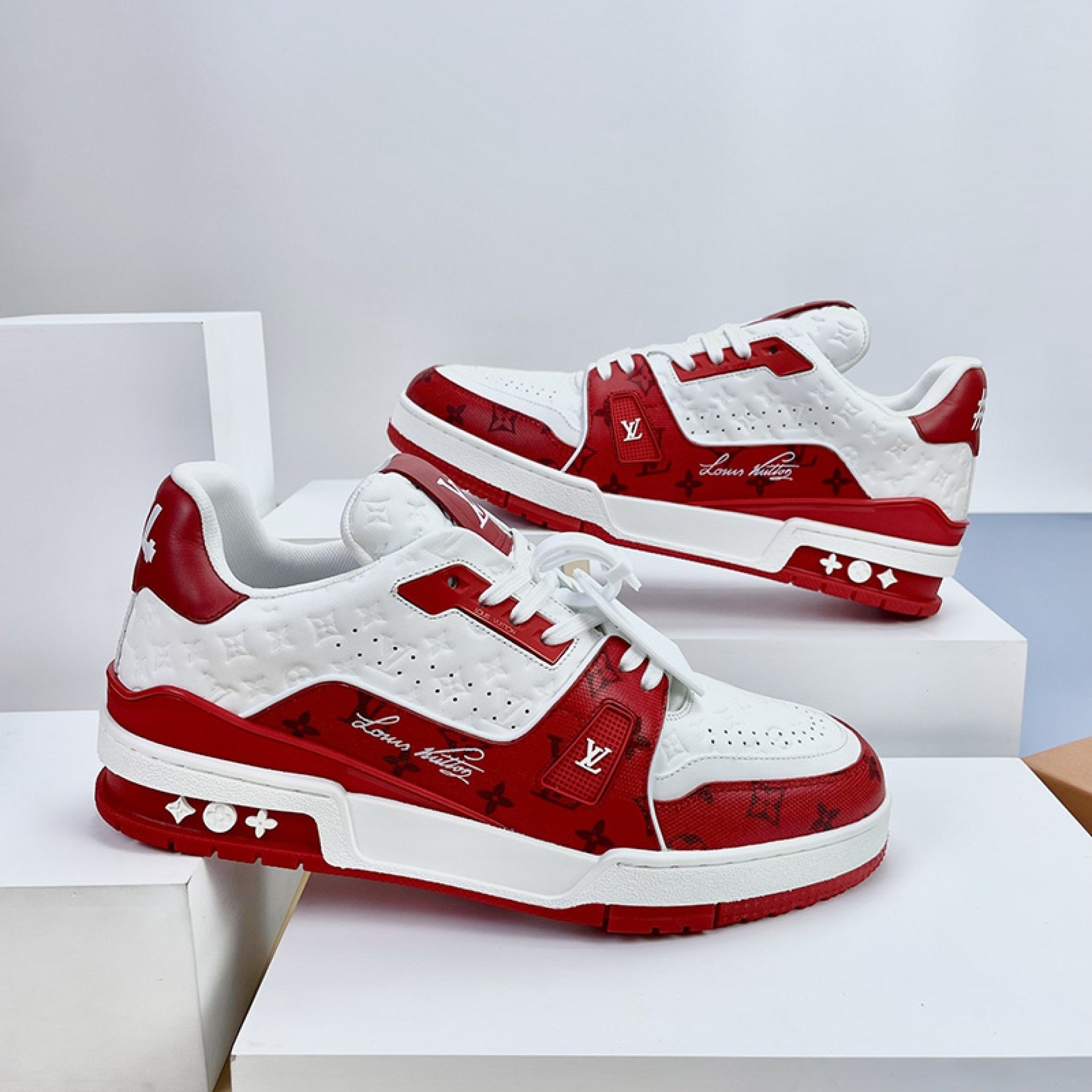 Luxury Virgil Trainer Sneakers #54 Signature Red White