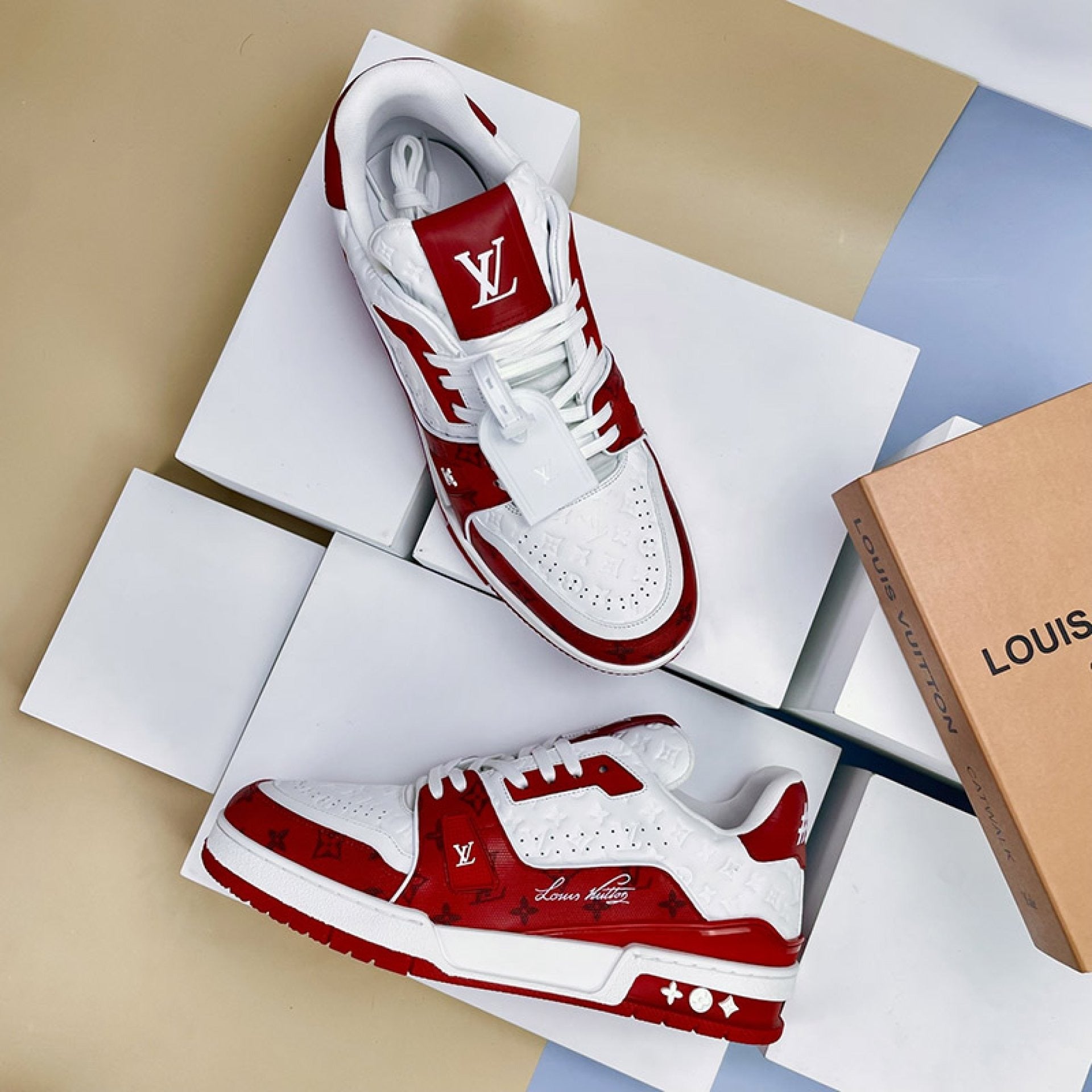 Luxury Virgil Trainer Sneakers #54 Signature Red White