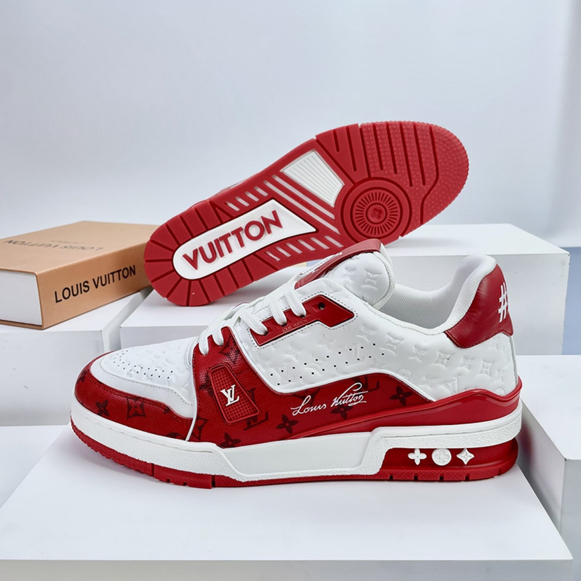 Luxury Virgil Trainer Sneakers #54 Signature Red White