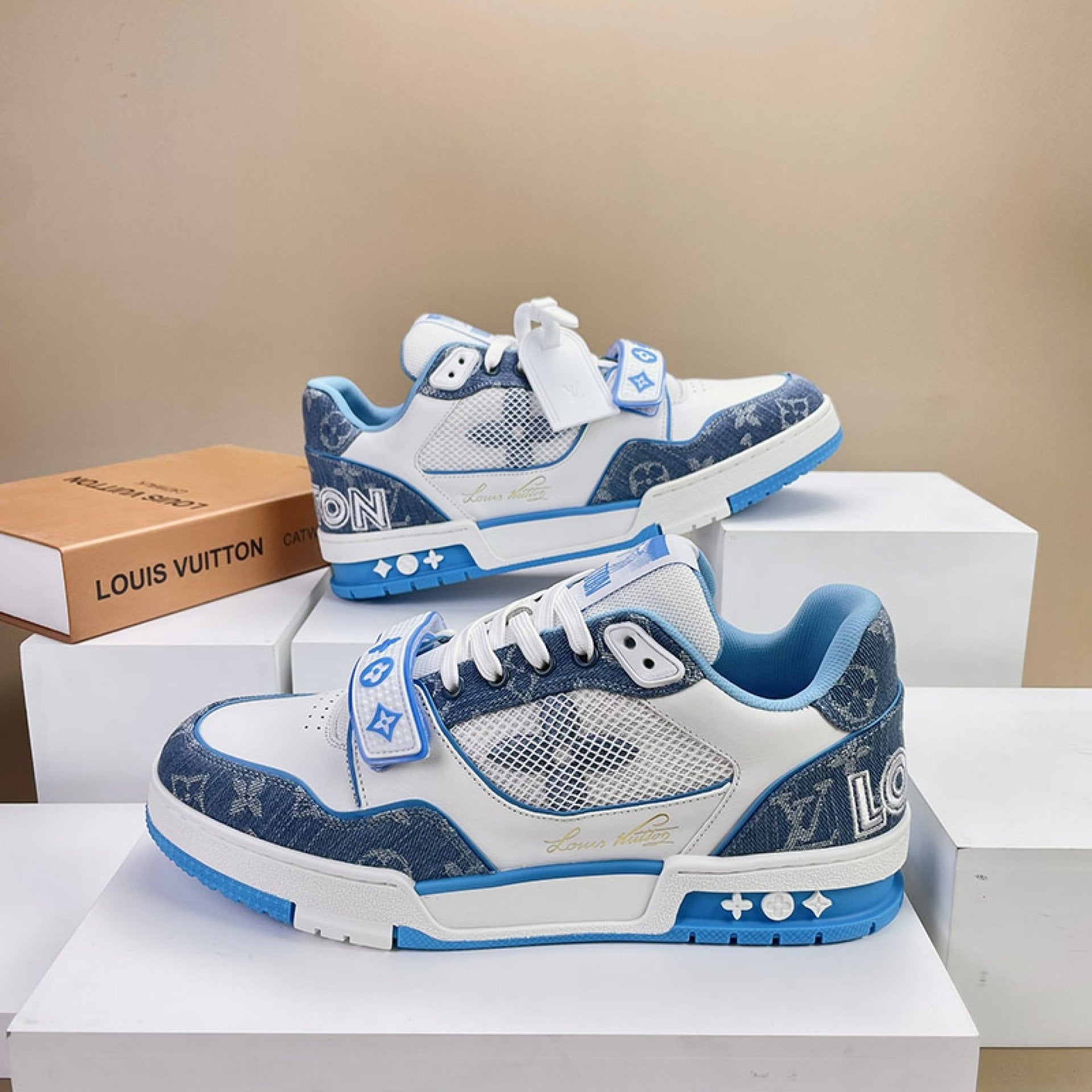 Luxury Virgil Trainer Sneakers Monogram Denim Blue