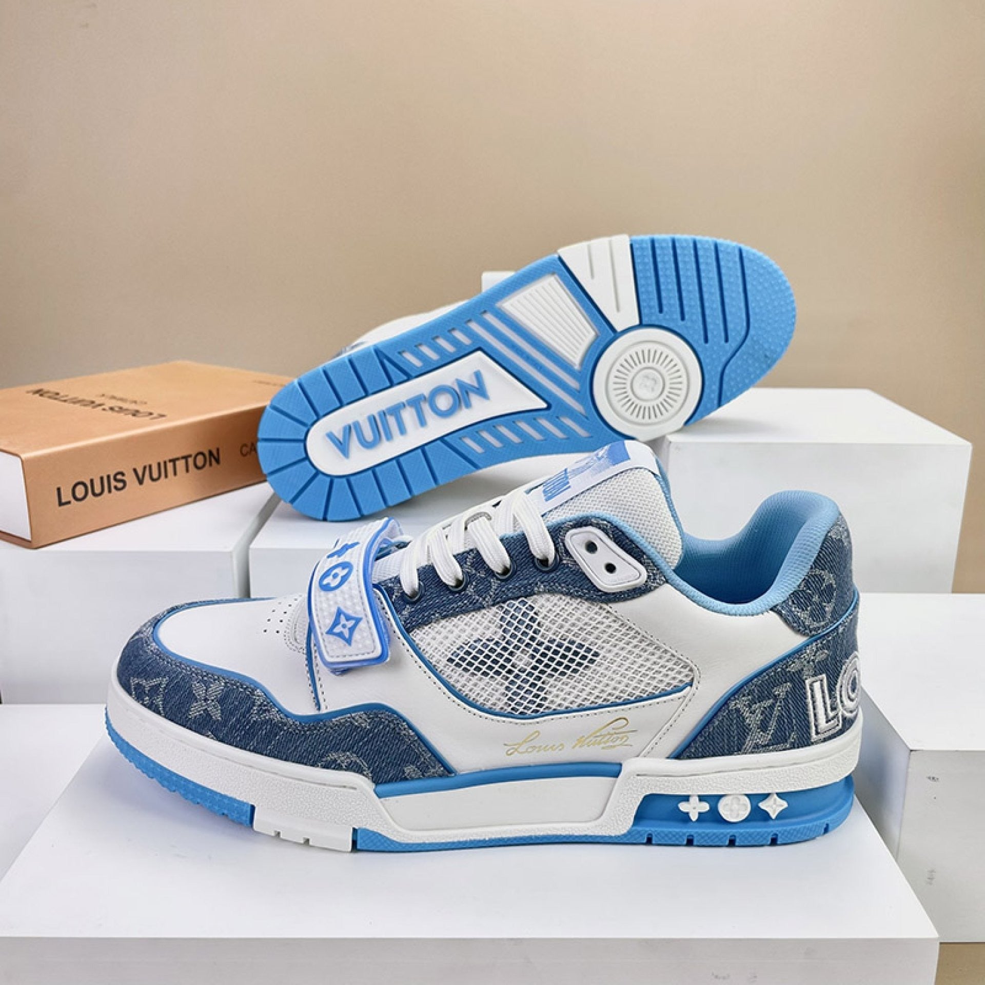 Luxury Virgil Trainer Sneakers Monogram Denim Blue