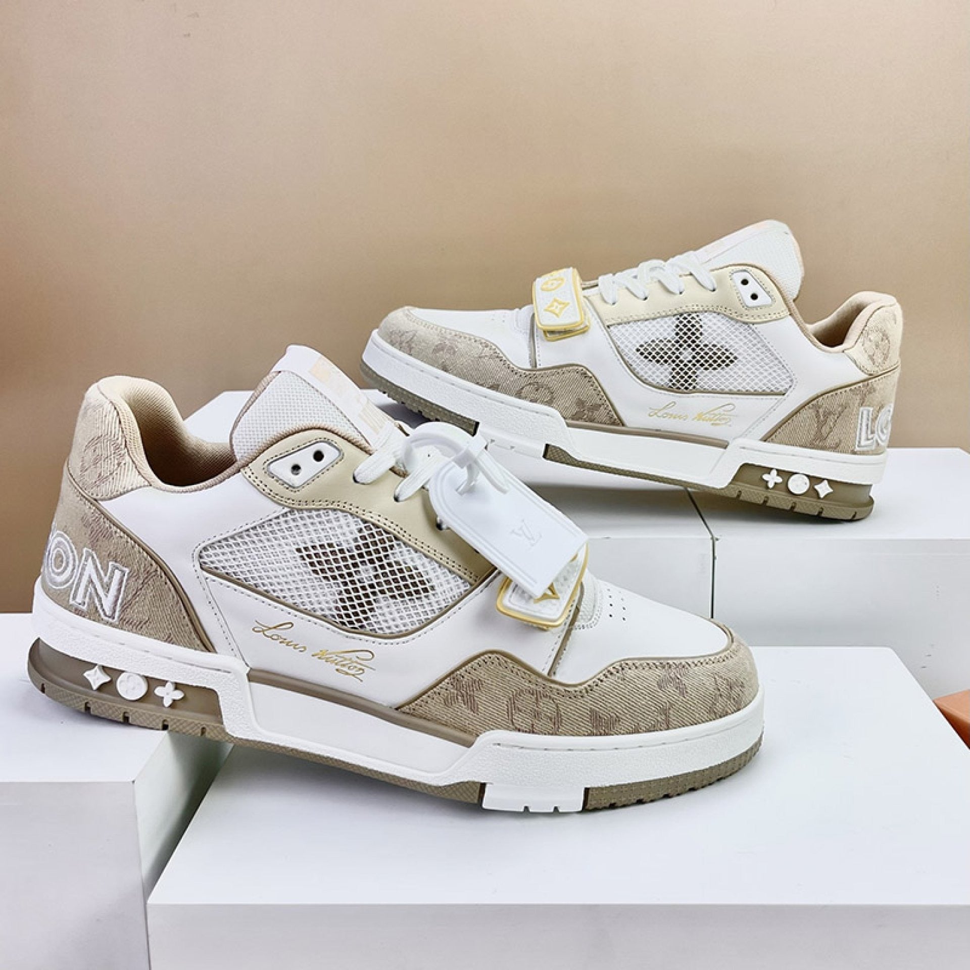 Luxury Virgil Trainer Sneakers Beige White