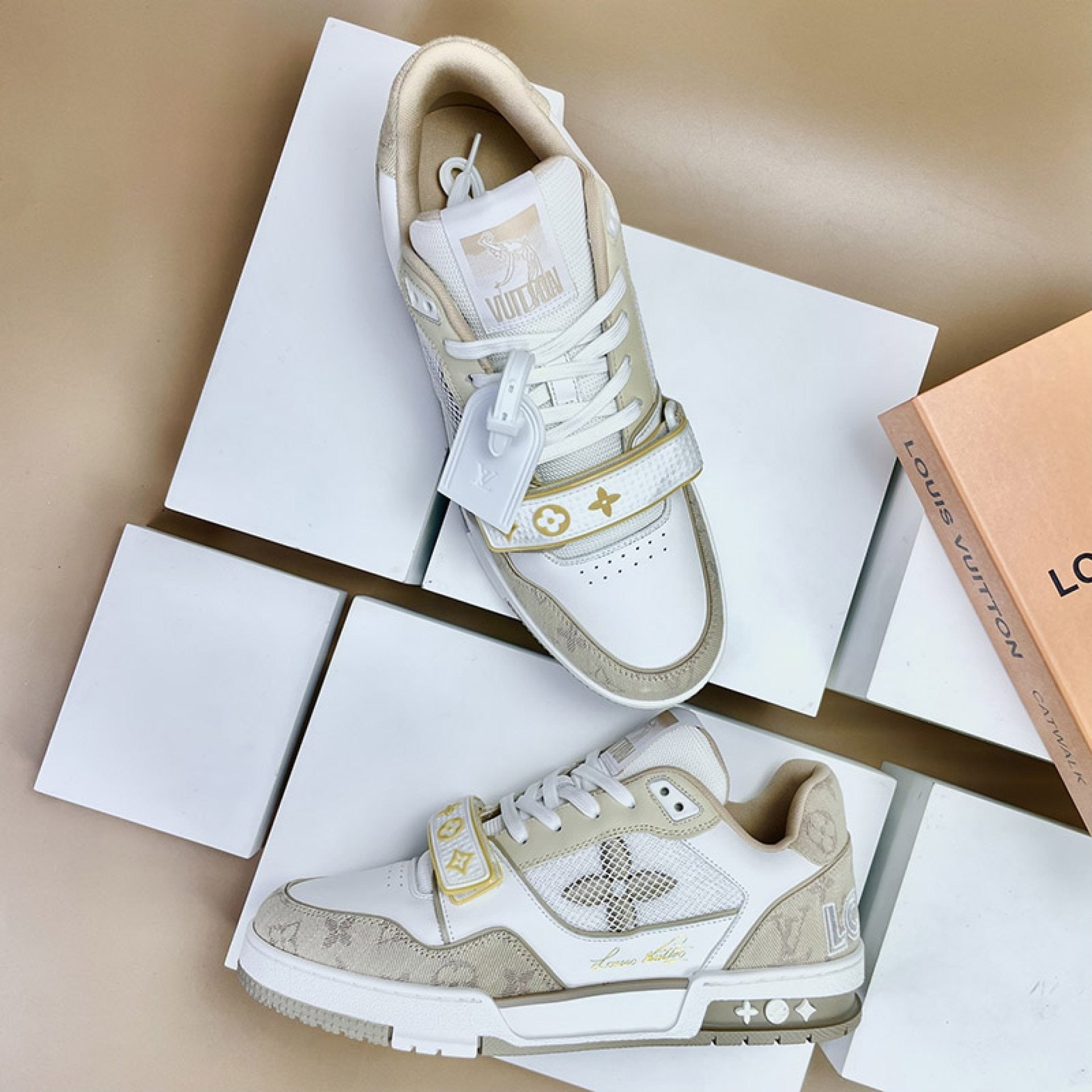 Luxury Virgil Trainer Sneakers Beige White