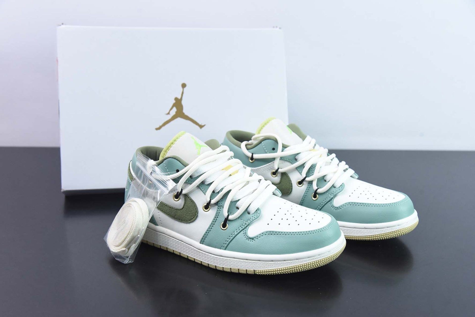 Custom Air Jordan 1 Low Sail White Oil Green