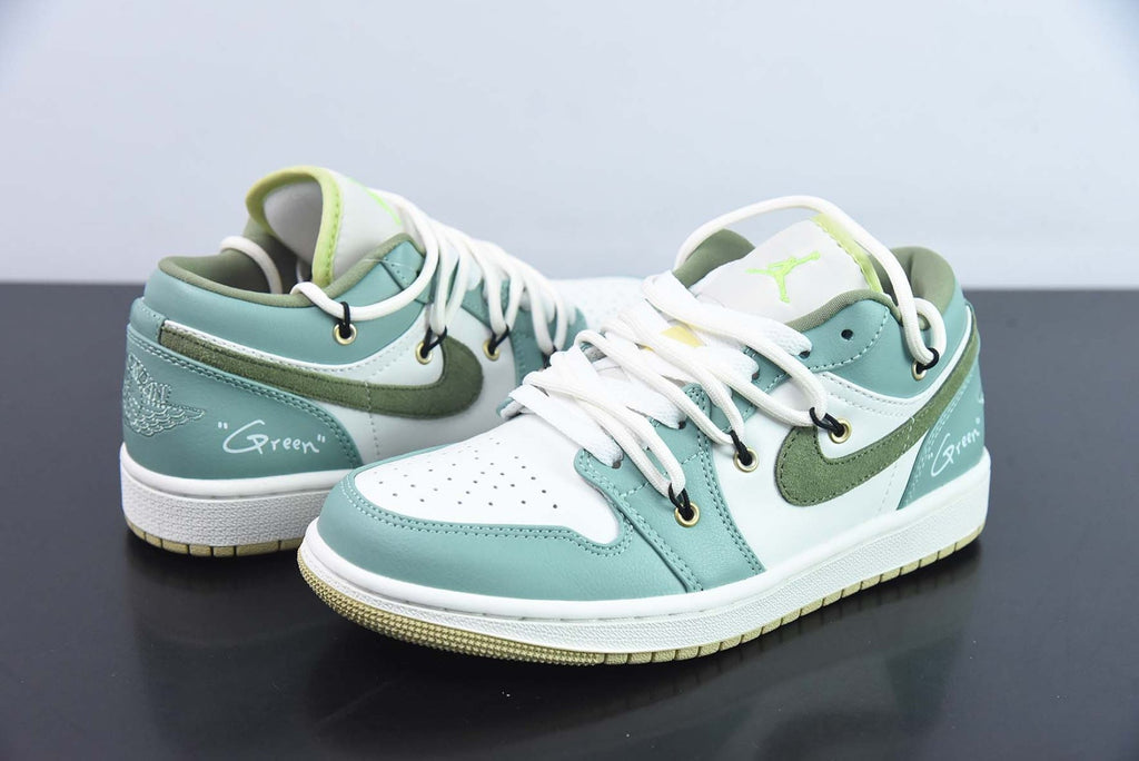 Custom Air Jordan 1 Low Sail White Oil Green