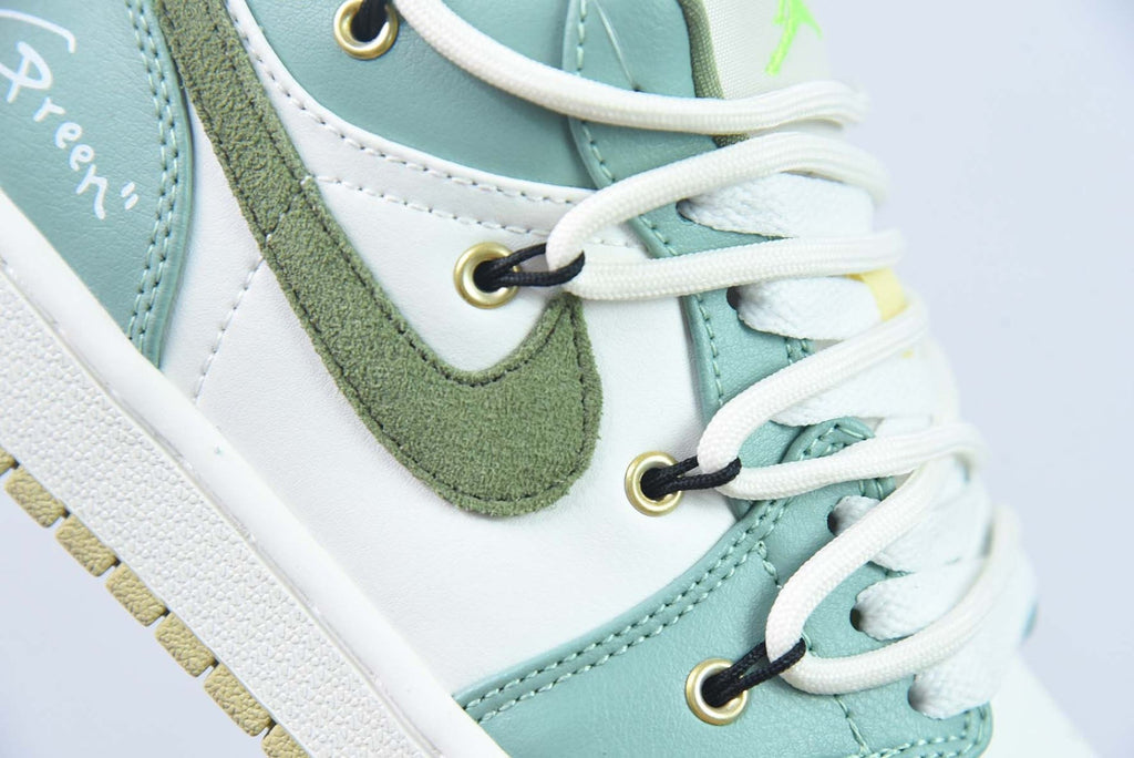Custom Air Jordan 1 Low Sail White Oil Green