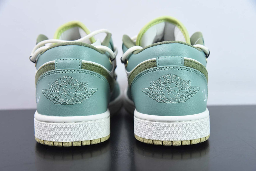 Custom Air Jordan 1 Low Sail White Oil Green