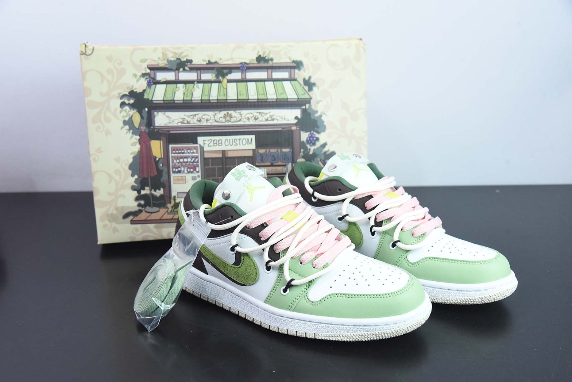 Custom Air Jordan 1 Low Sail White Oil Green