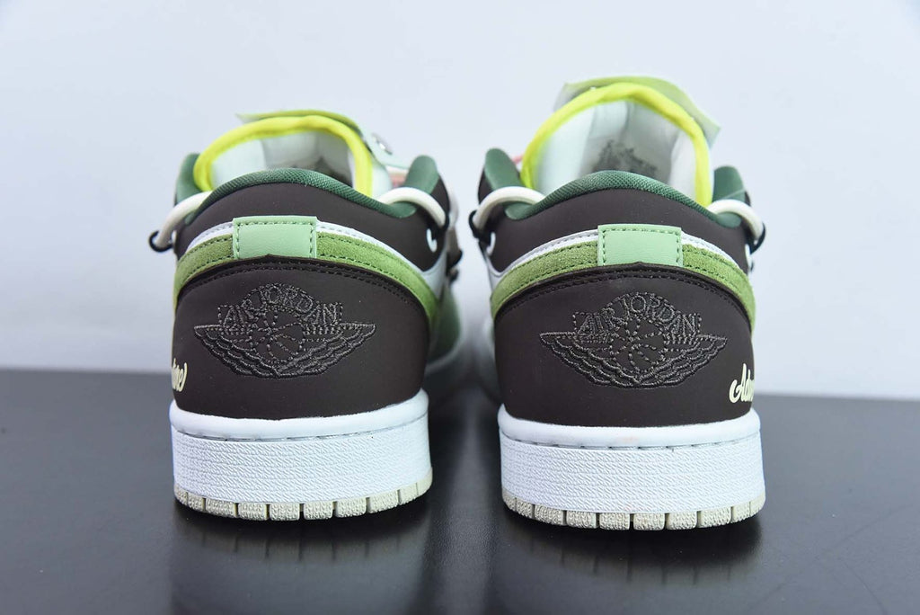 Custom Air Jordan 1 Low Sail White Oil Green