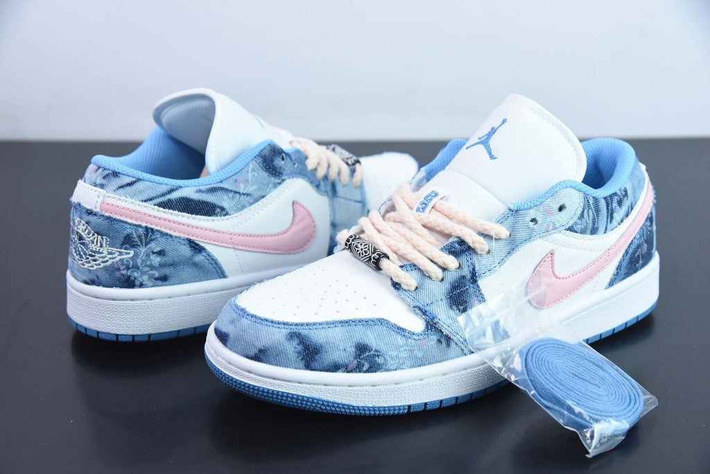 Custom Air Jordan 1 Low Washed Denim White Pink