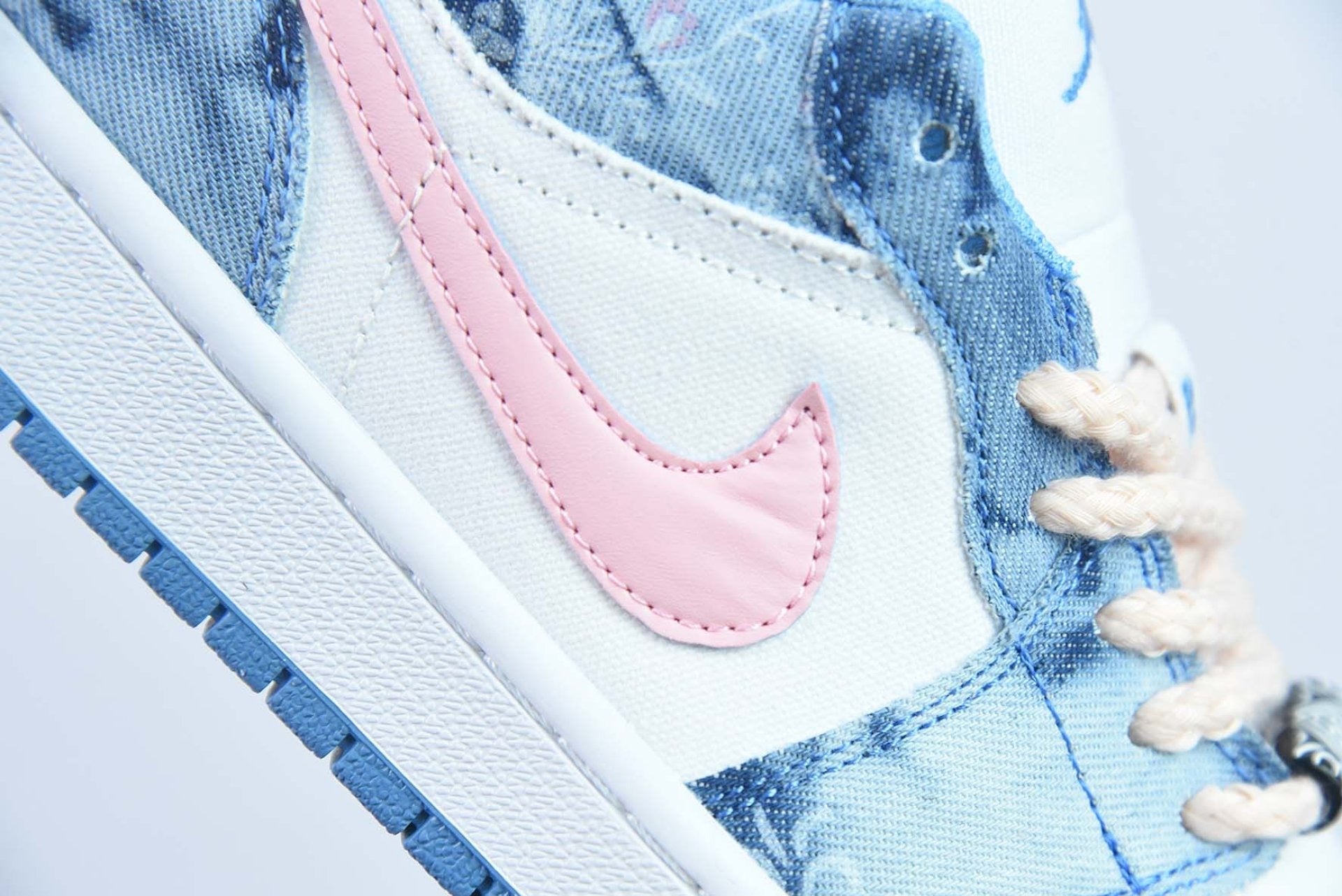Custom Air Jordan 1 Low Washed Denim White Pink