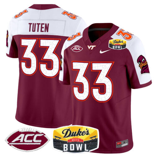 Bhayshul Tuten Jersey #33 Virginia Tech Hokies 2025 Duke’s Mayo Bowl Patch Maroon Alternate