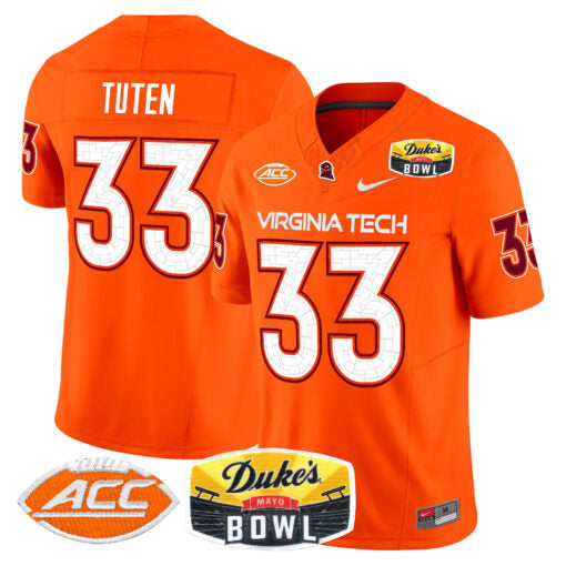 Bhayshul Tuten Jersey #33 Virginia Tech Hokies 2025 Duke’s Mayo Bowl Patch Orange