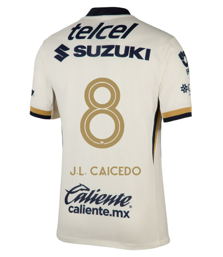 Pumas UNAM 2025-26 J.L. CAICEDO 8 Home Jersey – Blanco